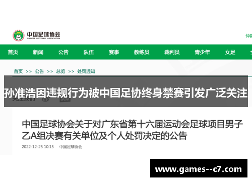 孙准浩因违规行为被中国足协终身禁赛引发广泛关注